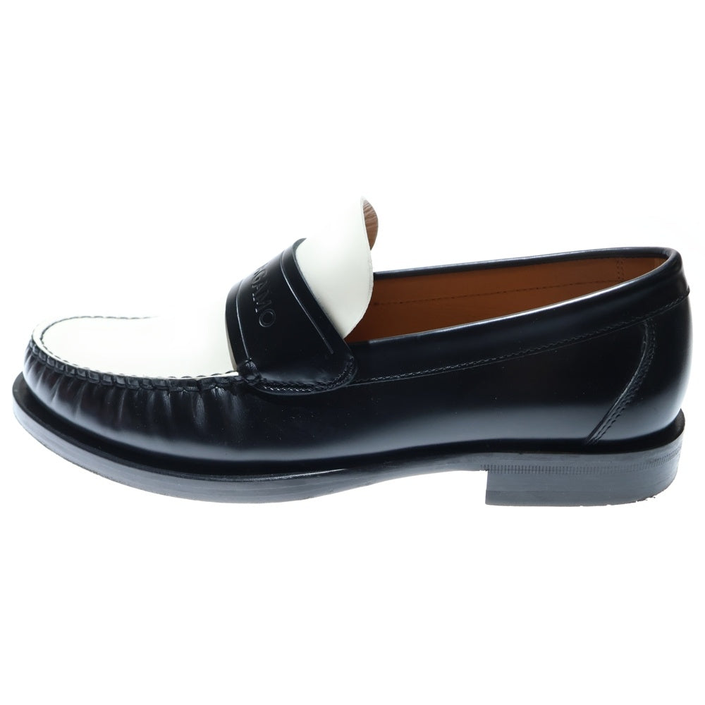 FERRAGAMO(フェラガモ) ロゴエンボス バイカラー レザー モカシン ローファー ブラック/ホワイト 0762698
