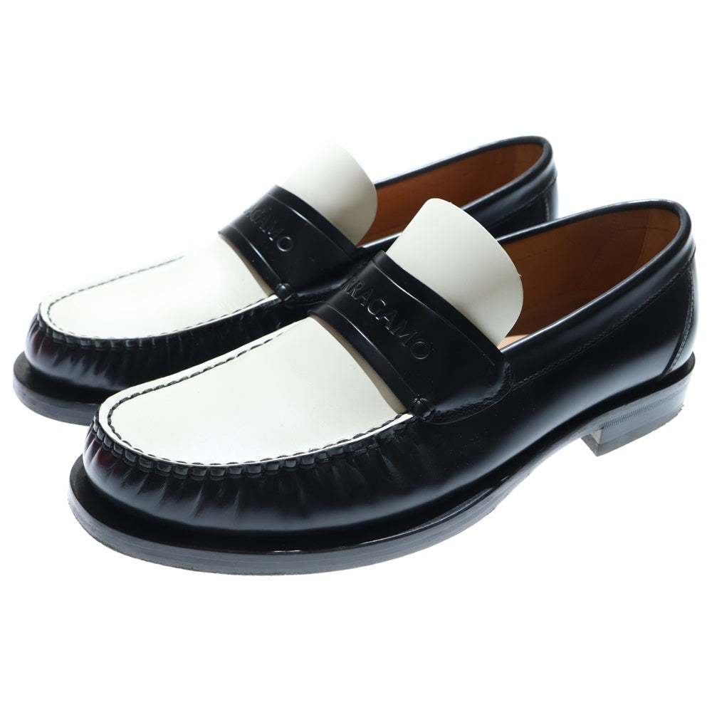 FERRAGAMO(フェラガモ) ロゴエンボス バイカラー レザー モカシン ローファー ブラック/ホワイト 0762698