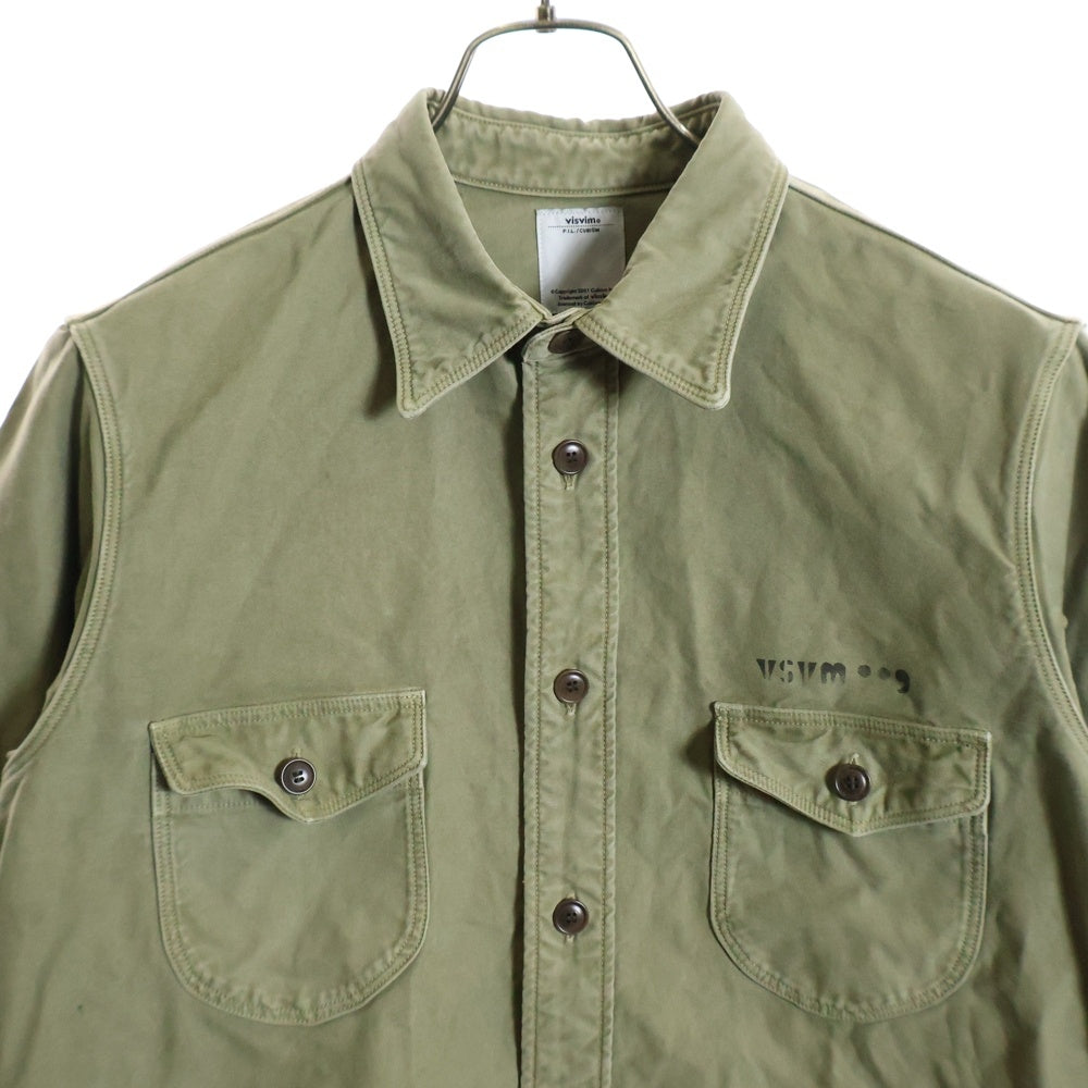 VISVIM(ヴィスヴィム) 17AW U.S.M. NUMBERING SHIRT L/S フロントロゴ ナンバリング 長袖シャツ カーキ 0117205011020