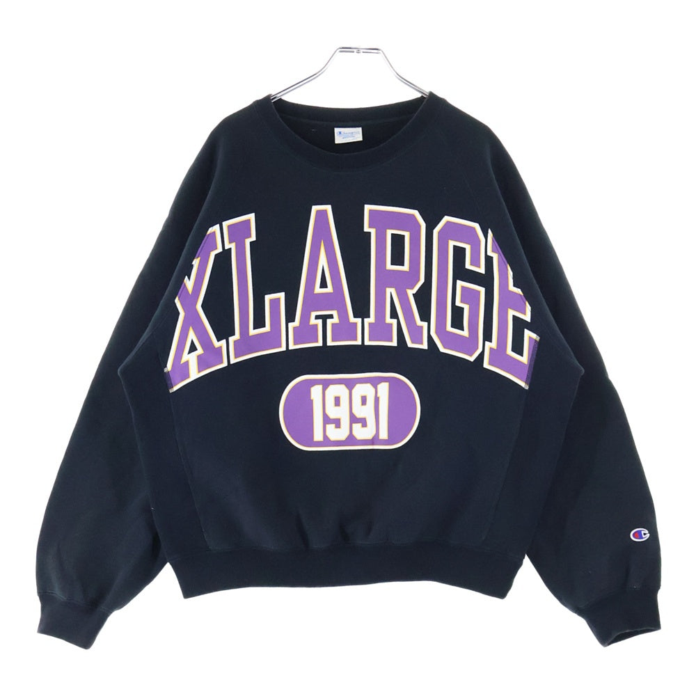 CHAMPION(チャンピオン) ×X-LARGE エクストララージ リバースウィーブ ロゴプリント スウェット トレーナー ブラック C8-W016