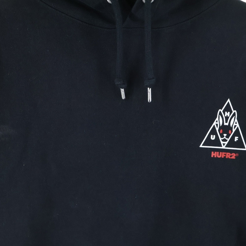 HUF(ハフ) ×FR2 YEAR OF THE RABBIT HOODED SWEAT SHIRT エフアールツー ラビット プリント スウェットプルオーバーパーカー ブラック