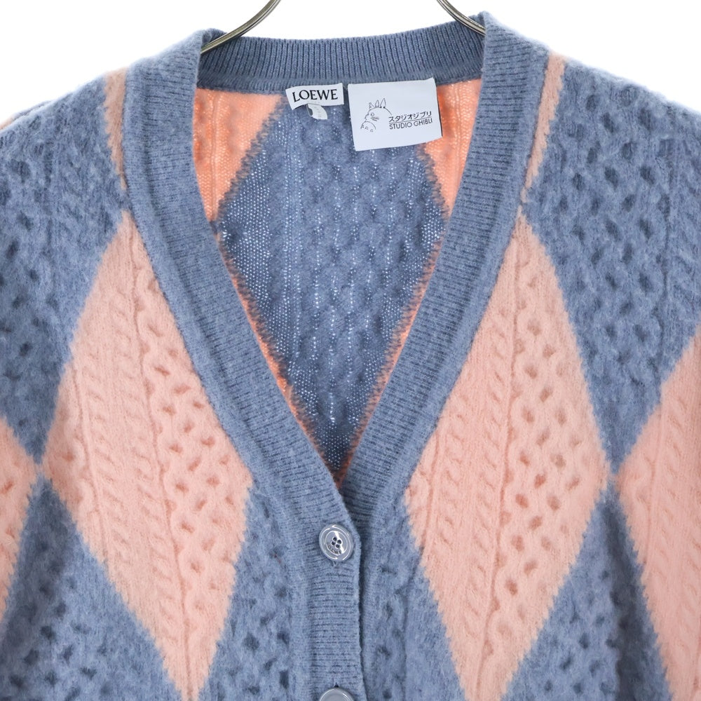 LOEWE(ロエベ) ×スタジオジブリ ハウルの動く城 ダイヤモンド ウール カシミア ニット カーディガン ピンク/ブルー レディース SB44Y16K12