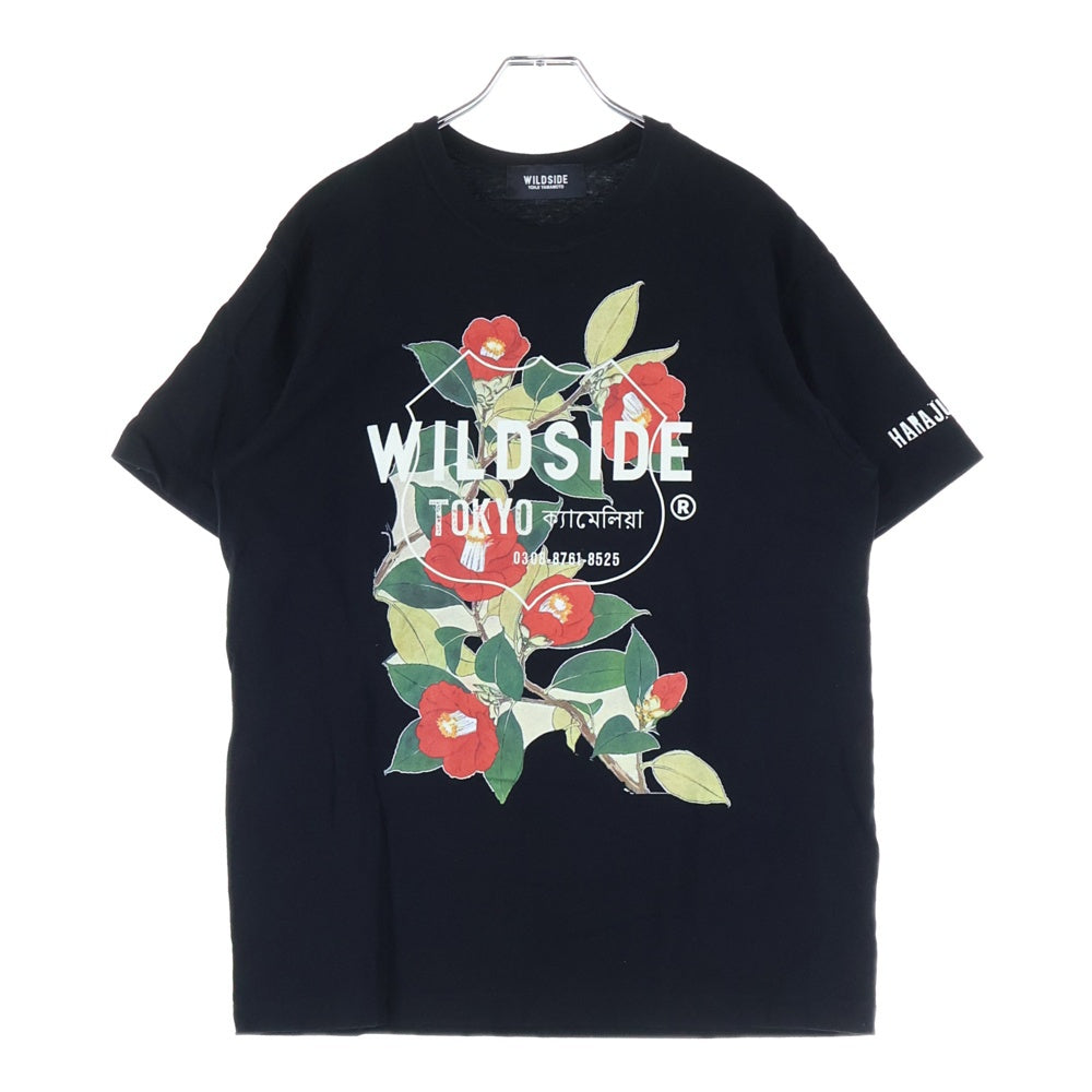 WILDSIDE YOHJI YAMAMOTO(ワイルドサイド ヨウジ ヤマモト) 24SS フローラル ロゴプリント クルーネック半袖Tシャツ カットソー ブラック WS-T14-003