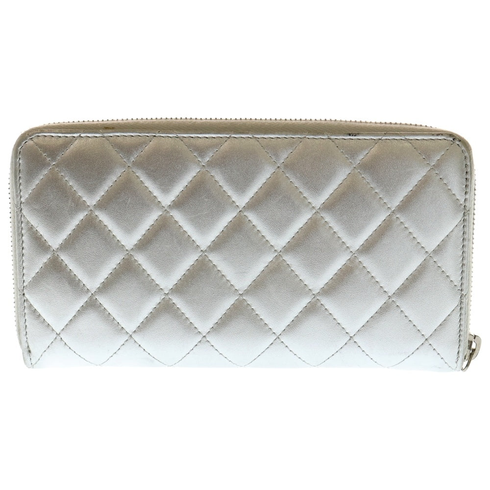 CHANEL(シャネル) ココマーク マトラッセ レザー ラウンドジップ ロングウォレットシルバー 15番台