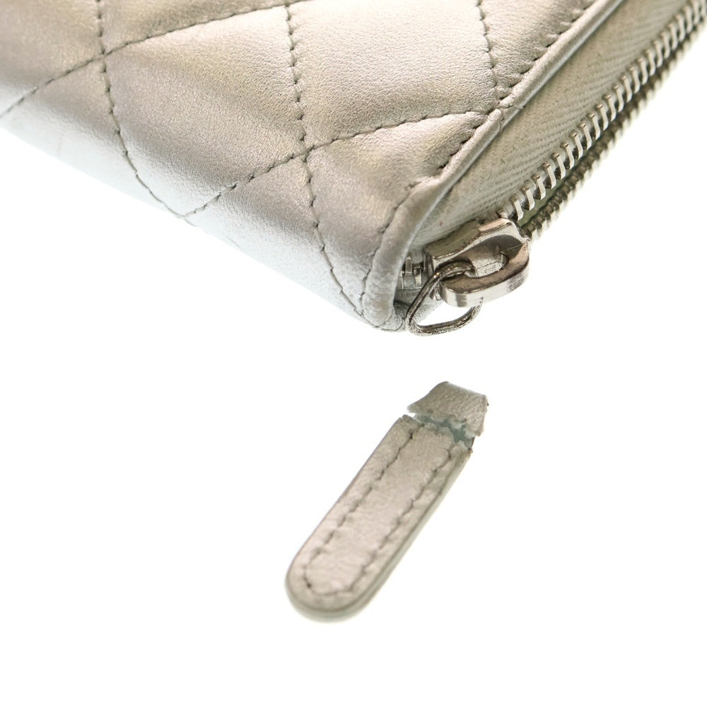 CHANEL(シャネル) ココマーク マトラッセ レザー ラウンドジップ ロングウォレットシルバー 15番台
