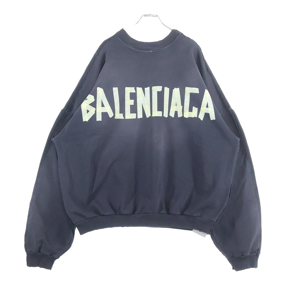 BALENCIAGA(バレンシアガ) 24SS Double Front Crew ダブルフロント ダメージ加工 クルーネック スウェットトレーナー ブラック 791614 TQVQ7