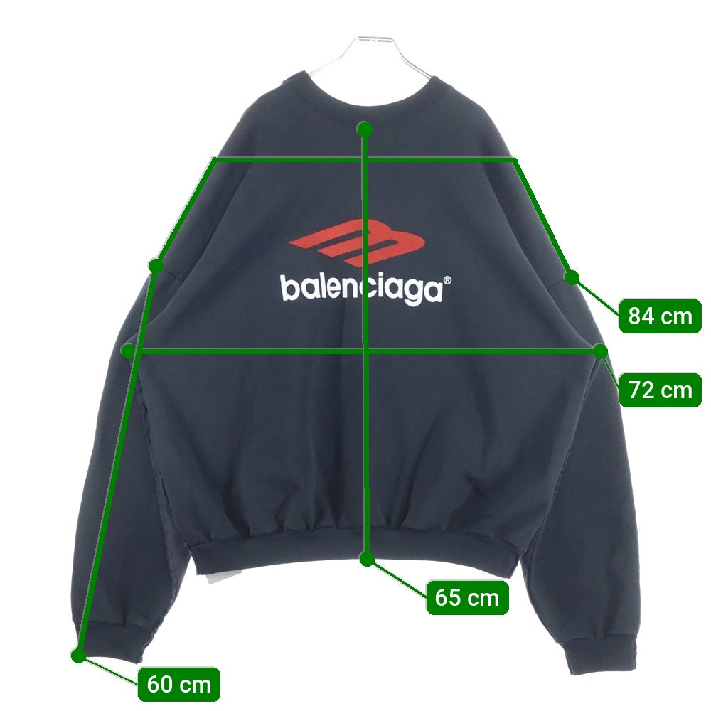 BALENCIAGA(バレンシアガ) 24SS Double Front Crew ダブルフロント ダメージ加工 クルーネック スウェットトレーナー ブラック 791614 TQVQ7