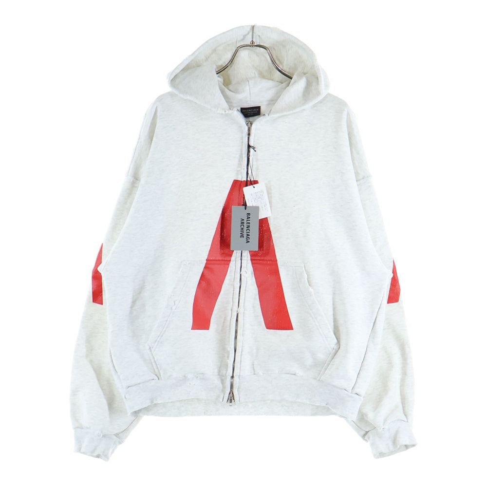 BALENCIAGA(バレンシアガ) 24SS Music Archive Series Connected Zip Up Hoodie アーカイブロゴ ダメージ加工 ジップアップスウェットパーカー フーディー グレー 744457 TQVA6