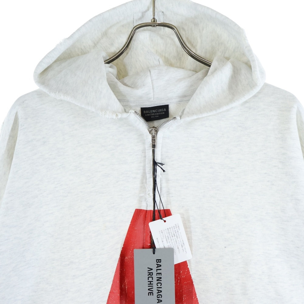 BALENCIAGA(バレンシアガ) 24SS Music Archive Series Connected Zip Up Hoodie アーカイブロゴ ダメージ加工 ジップアップスウェットパーカー フーディー グレー 744457 TQVA6