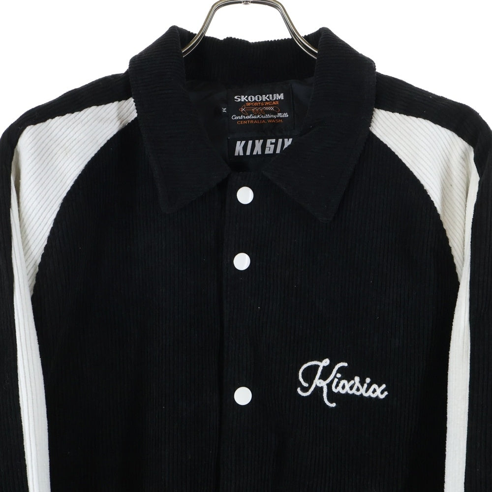 SKOOKUM(スクーカム) ×KIXSIX キックスシックス コーデュロイ フロントボタン バーシティジャケット ブラック/ホワイト