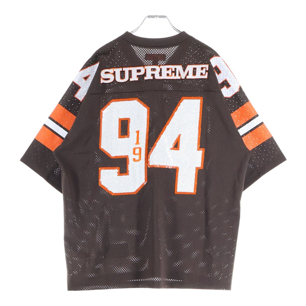 SUPREME(シュプリーム) 25AW Sequin Football Jersey スパンコール フットボールジャージ Vネック半袖Tシャツ カットソー ブラウン