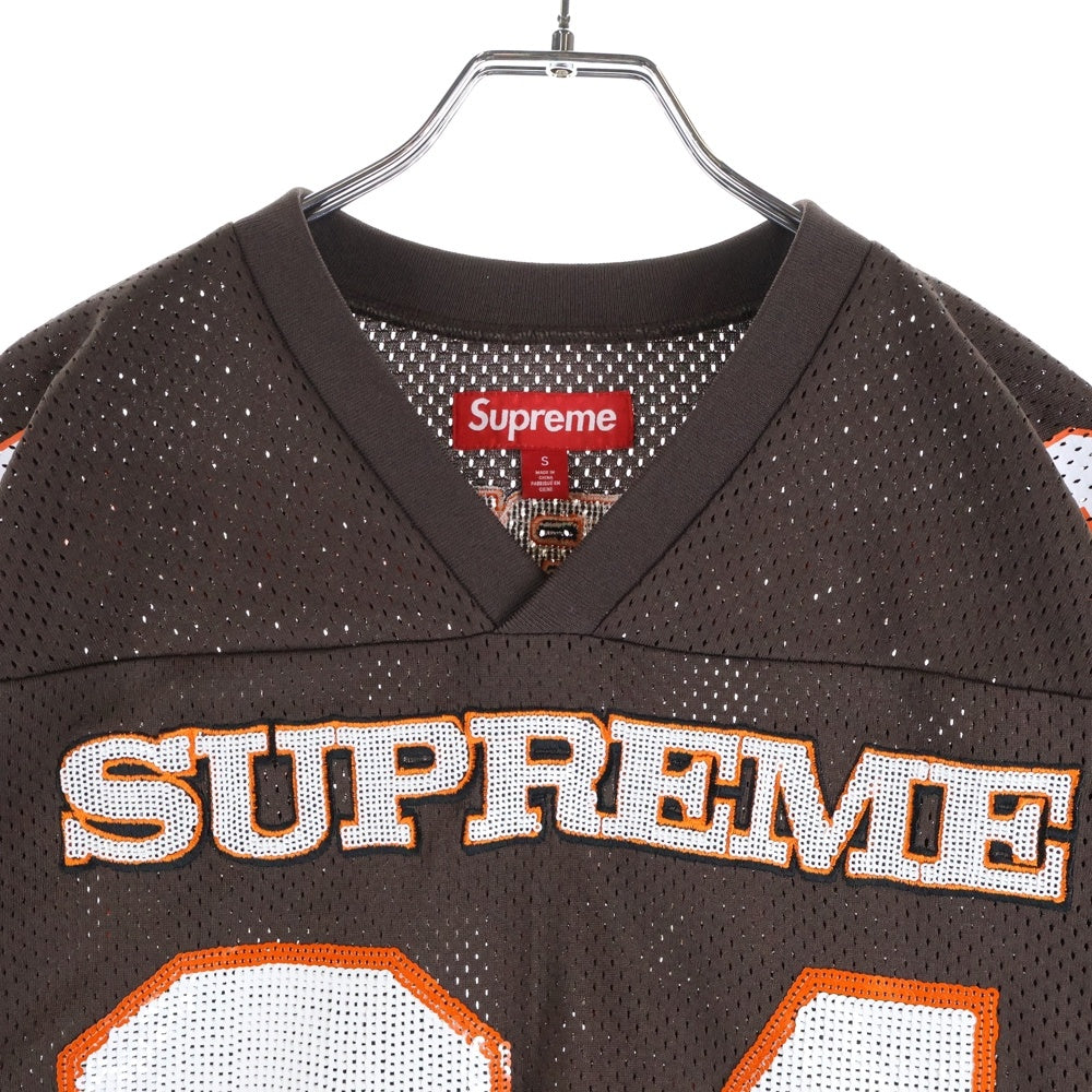 SUPREME(シュプリーム) 25AW Sequin Football Jersey スパンコール フットボールジャージ Vネック半袖Tシャツ カットソー ブラウン
