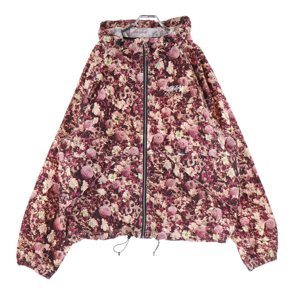 STUSSY(ステューシー) 24AW FLORAL NYLON BEACH SHELL フローラル ナイロン ジップアップ シェル ジャケット ピンク