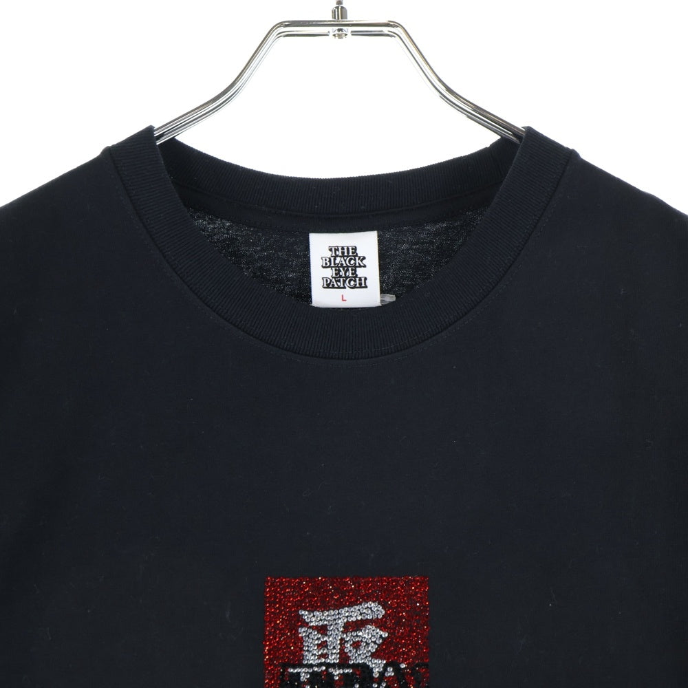 THE BLACK EYE PATCH(ブラックアイパッチ) ラインストーン ロゴ クルーネック半袖Tシャツ カットソー ブラック 201MT-4683