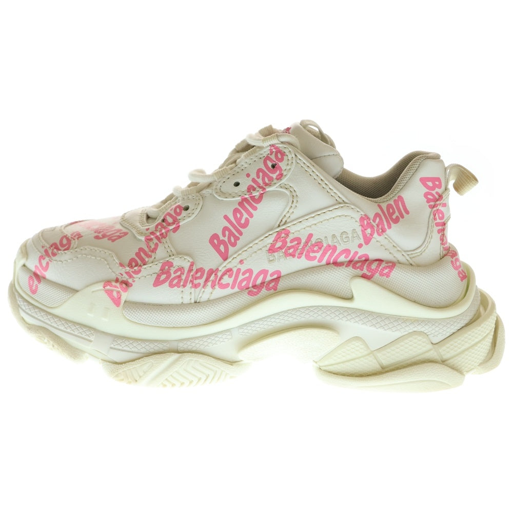 BALENCIAGA(バレンシアガ) TRIPLE S トリプル S レザー ロゴ総柄 ローカットスニーカー ホワイト/ピンク 524039 レディース