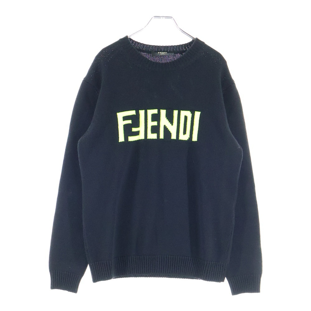 FENDI(フェンディ) GIROCOLLO WORDING FENDI KNIT フロントロゴ クルーネックニットセーター ブラック FZZ469 A8B9