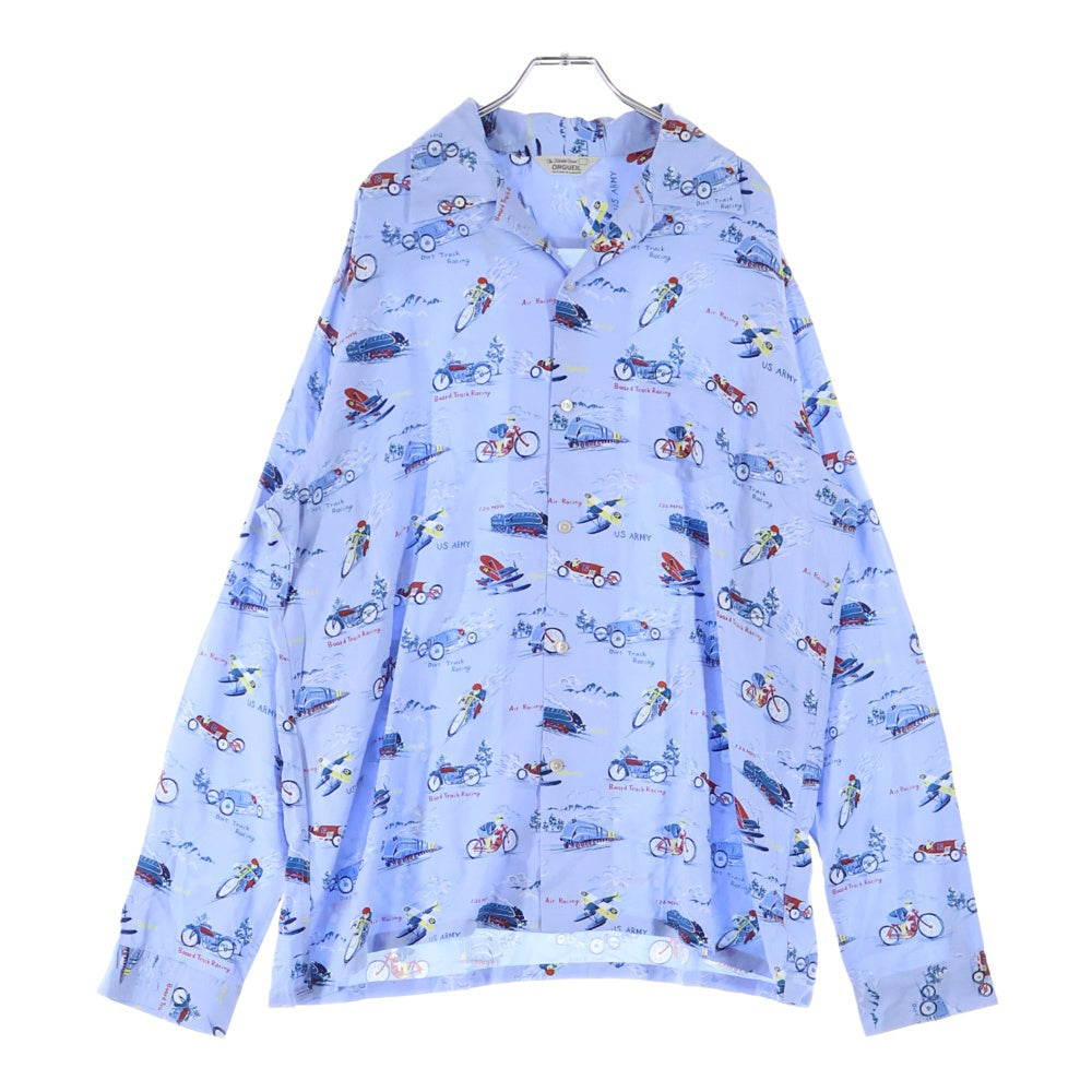 ORGUEIL(オルゲイユ) オープンカラー 総柄 レーヨン 長袖シャツ ライトブルー OR-5056