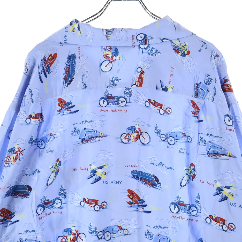 ORGUEIL(オルゲイユ) オープンカラー 総柄 レーヨン 長袖シャツ ライトブルー OR-5056