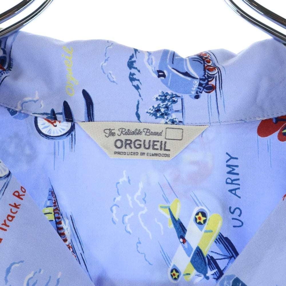 ORGUEIL(オルゲイユ) オープンカラー 総柄 レーヨン 長袖シャツ ライトブルー OR-5056