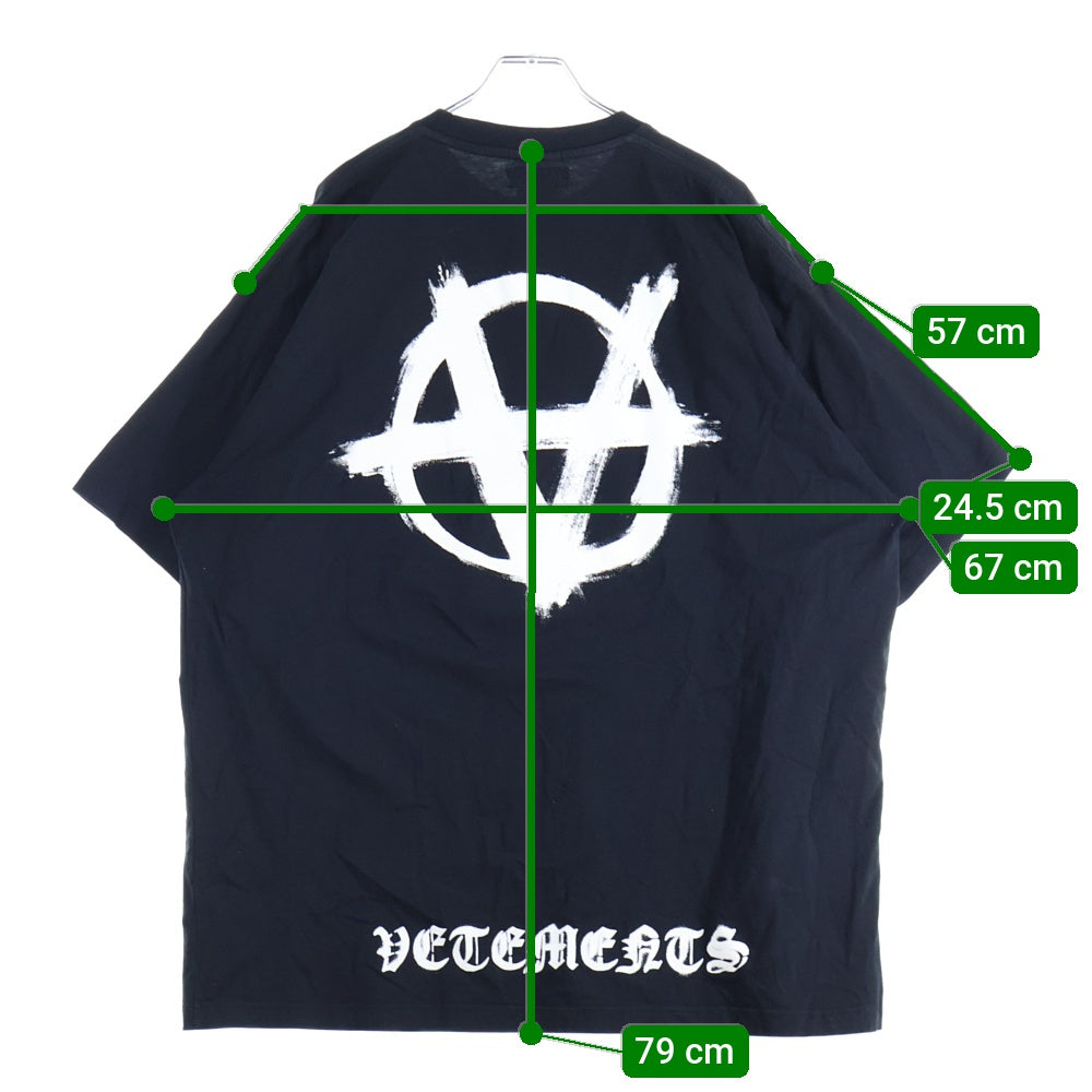 VETEMENTS(ヴェトモン) 22AW DOUBLE ANARCHY LOGO T-SHIRT ダブル アナーキー ロゴプリント クルーネック 半袖Tシャツ カットソー ブラック UE52TR290B