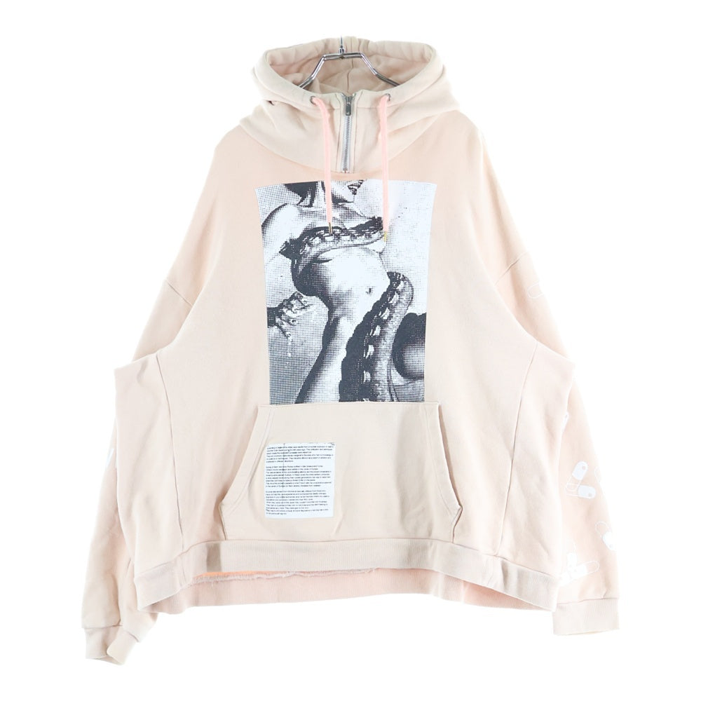 F-LAGSTUF-F(フラグスタフ) 17AW ネックジップ 両面プリント プルオーバーパーカー スウェットフーディ ピンク 2017AW-FS-18