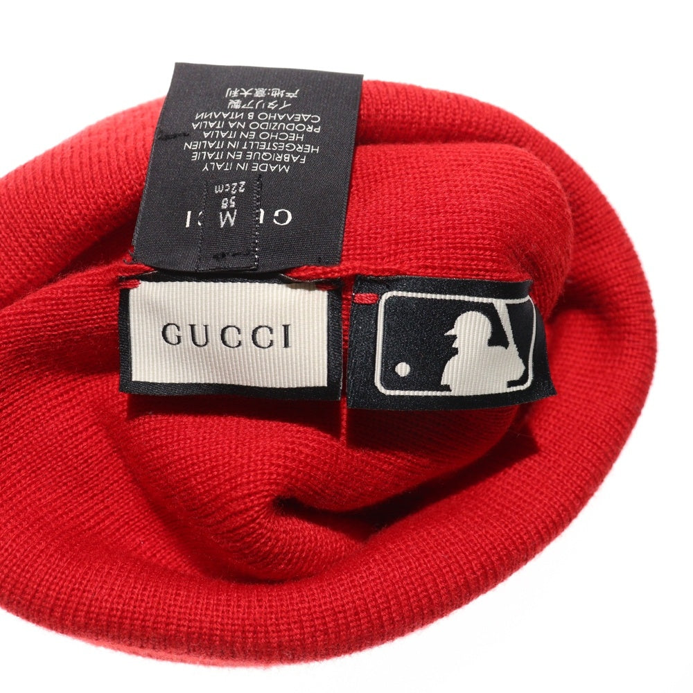 GUCCI(グッチ) ×MLB ニューヨークヤンキース ビーニー ニットキャップ 帽子 レッド