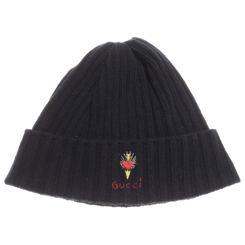 GUCCI(グッチ) ハートダガー ウールニット ビーニー キャップ 帽子 ブラック