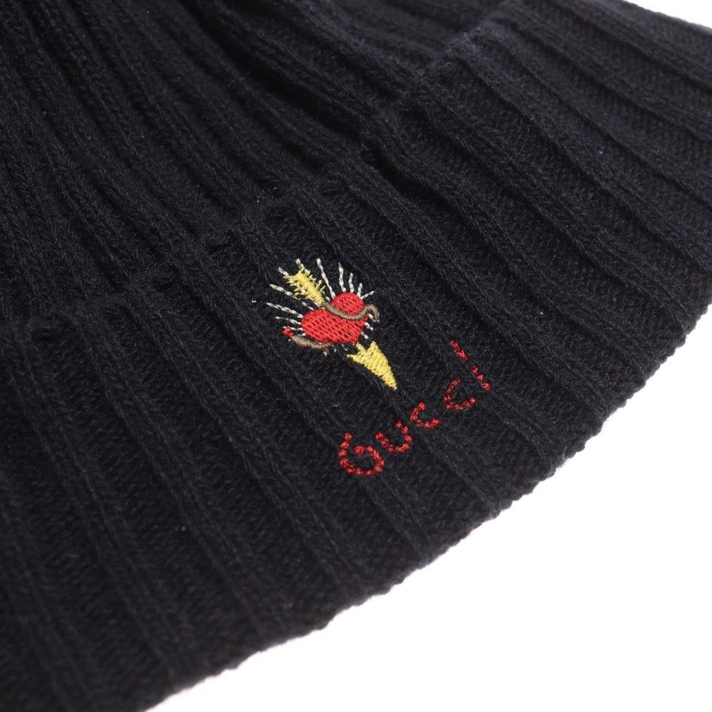 GUCCI(グッチ) ハートダガー ウールニット ビーニー キャップ 帽子 ブラック