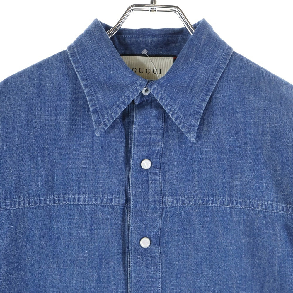 GUCCI(グッチ) バッグ刺繍 ボタンダウン 長袖デニム シャツ インディゴ 519932 XDAHO