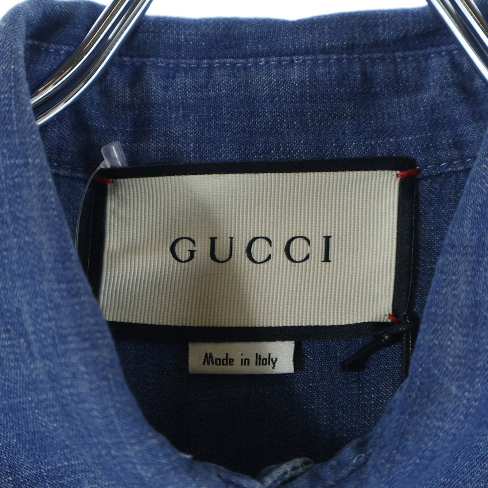 GUCCI(グッチ) バッグ刺繍 ボタンダウン 長袖デニム シャツ インディゴ 519932 XDAHO