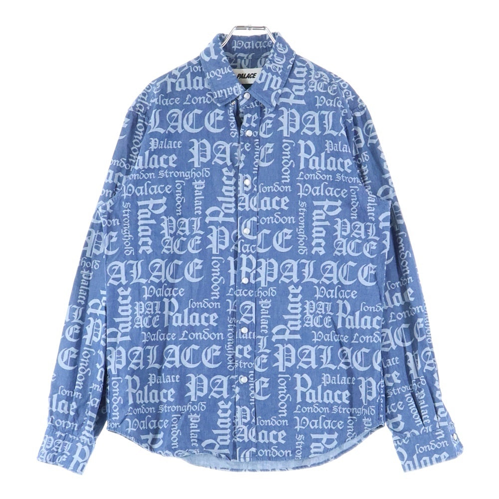 Palace Skateboards(パレススケートボーズ) 20SS YE OLDE BUT A GOLDIE SHIRT 総柄ロゴ 長袖シャツ インディゴ