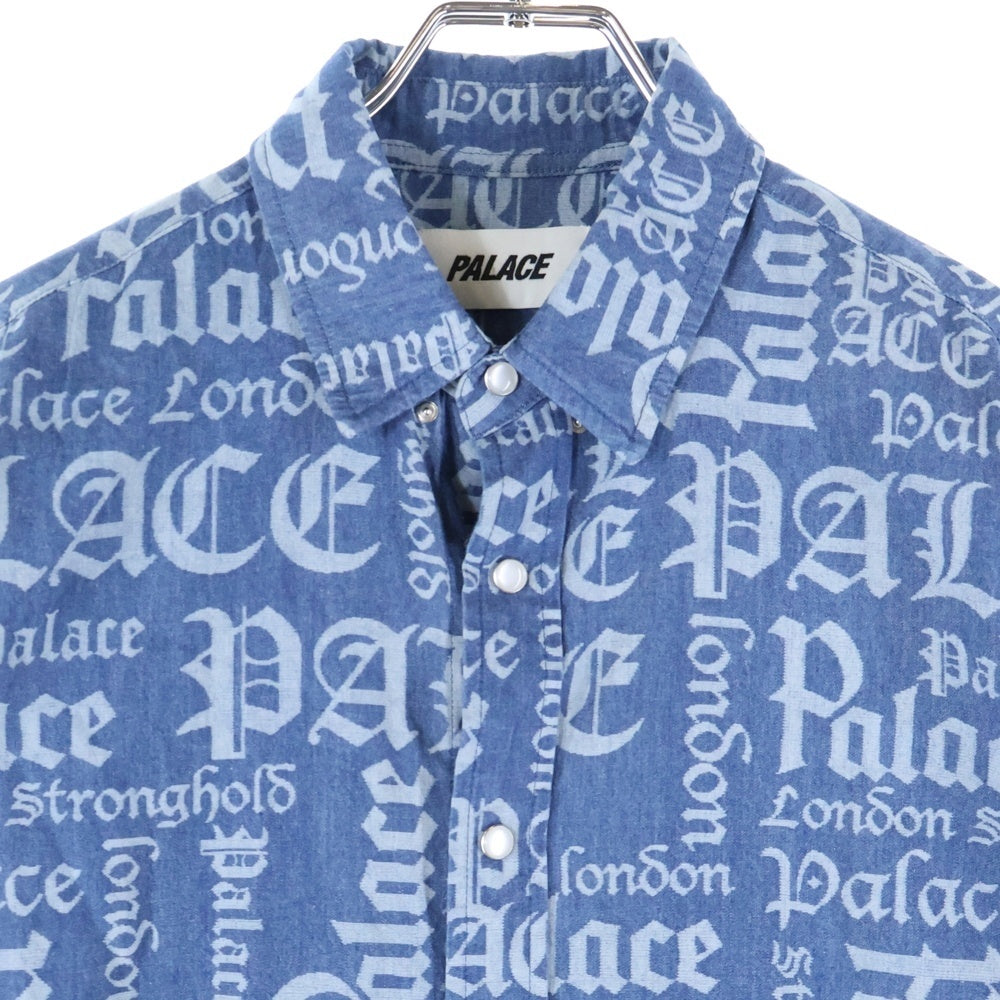 Palace Skateboards(パレススケートボーズ) 20SS YE OLDE BUT A GOLDIE SHIRT 総柄ロゴ 長袖シャツ インディゴ