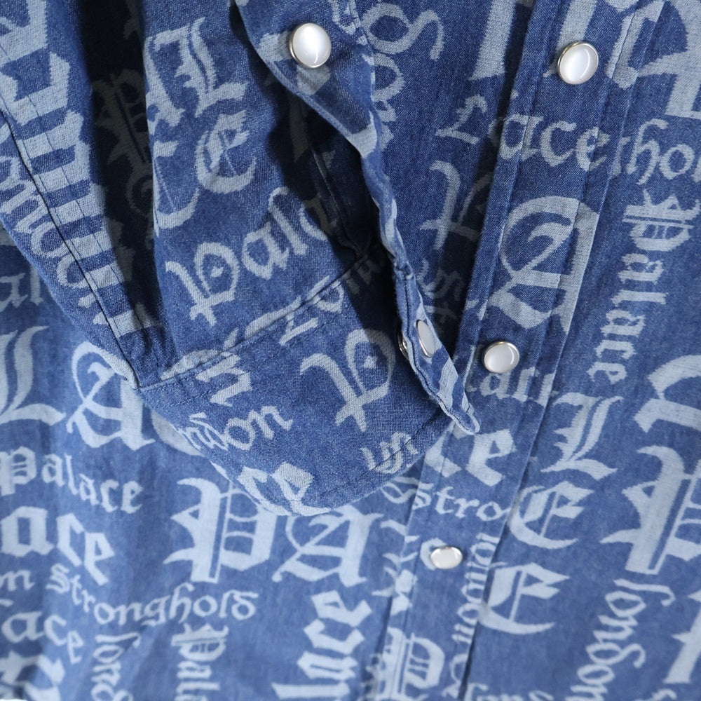 Palace Skateboards(パレススケートボーズ) 20SS YE OLDE BUT A GOLDIE SHIRT 総柄ロゴ 長袖シャツ インディゴ