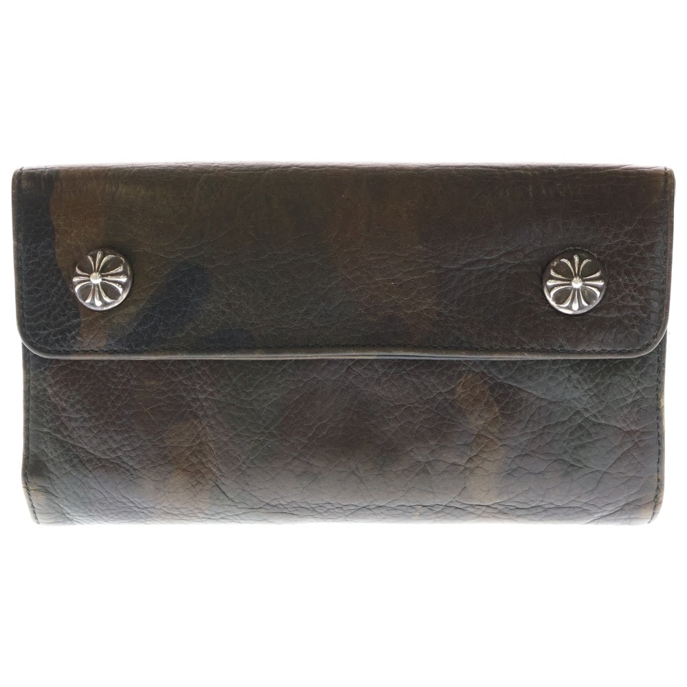 CHROME HEARTS(クロムハーツ) WAVE ウェーブ レザーウォレット 財布 シルバー/カーキ BCA374