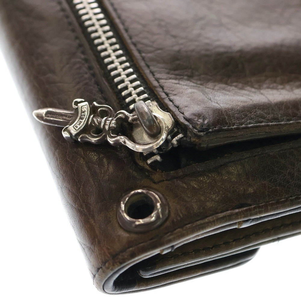 CHROME HEARTS(クロムハーツ) WAVE ウェーブ レザーウォレット 財布 シルバー/カーキ BCA374