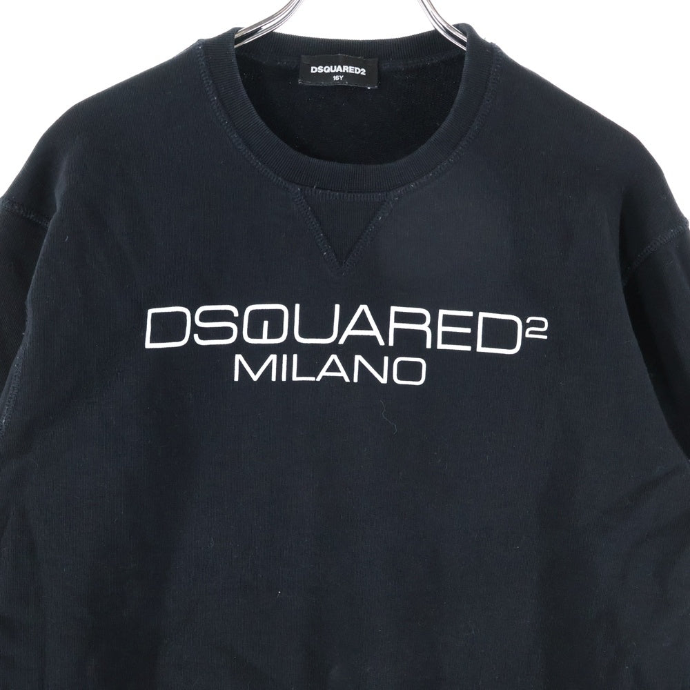 DSQUARED2(ディースクエアード) KIDS LOGO TOP キッズロゴ プリント クルーネック スウェット トレーナー ブラック DQ041N