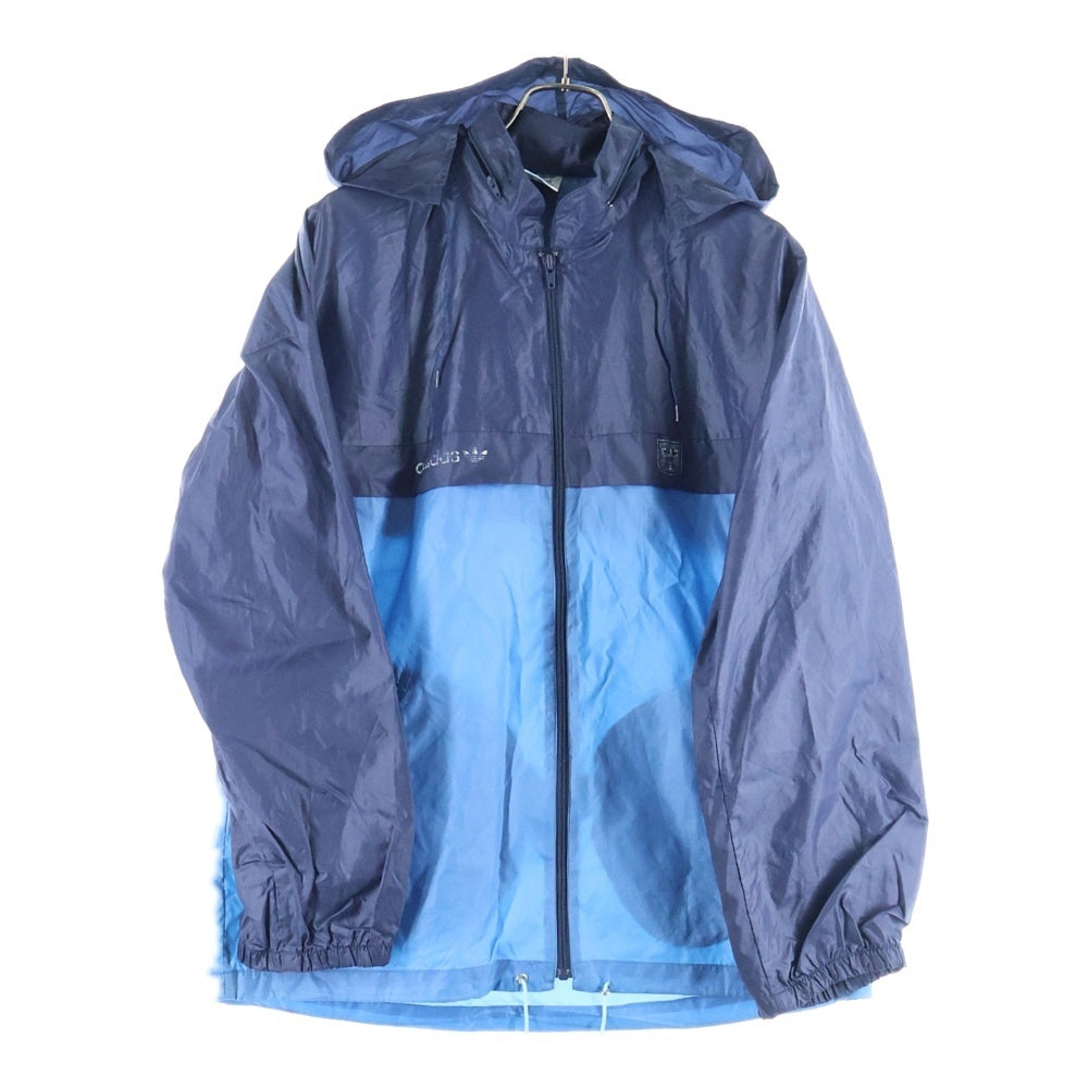 adidas Originals(アディダスオリジナルス) 80S VINTAGE ヴィンテージ 万国旗タグ トレフォイルロゴプリント ジップアップ フーデッドナイロンジャケット ブルー/ネイビー