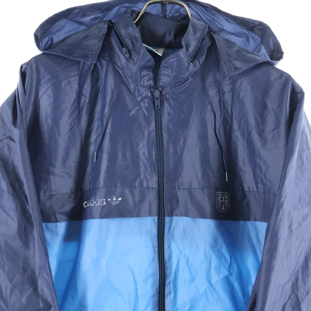 adidas Originals(アディダスオリジナルス) 80S VINTAGE ヴィンテージ 万国旗タグ トレフォイルロゴプリント ジップアップ フーデッドナイロンジャケット ブルー/ネイビー