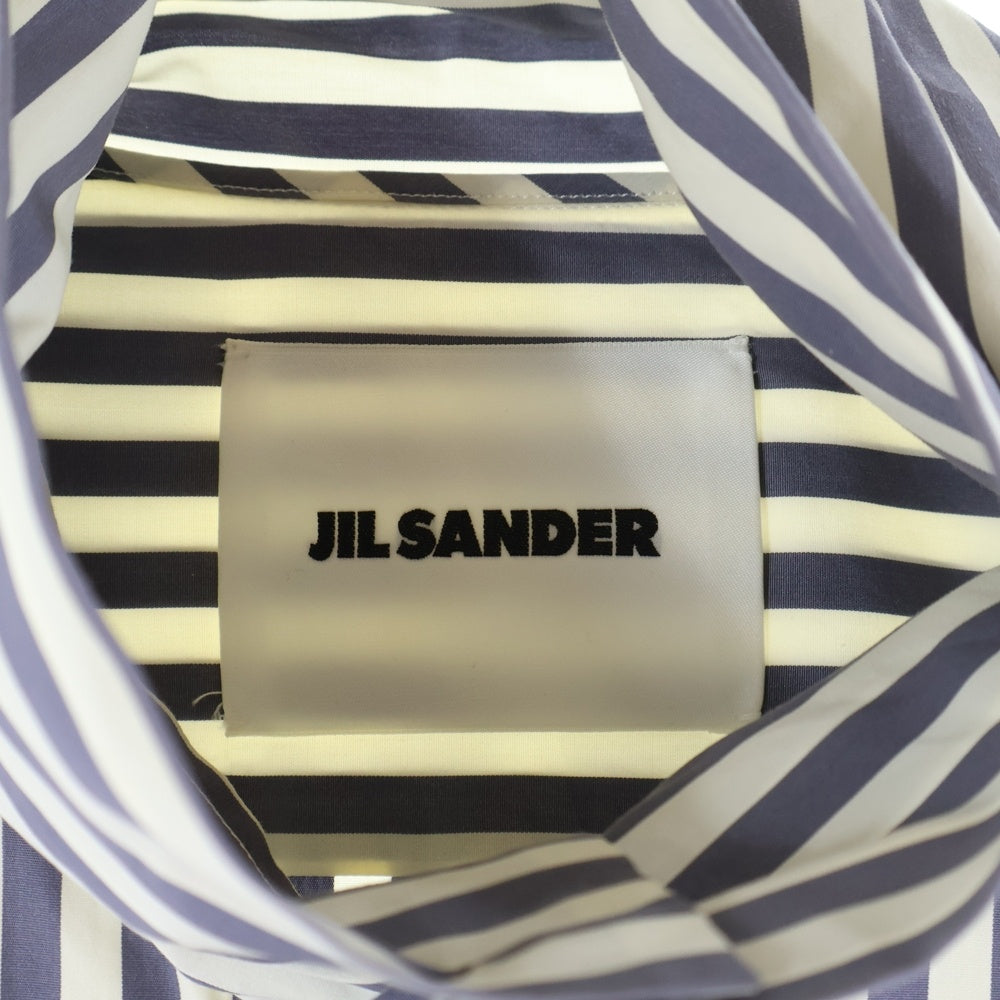 JIL SANDER(ジルサンダー) オーバーサイズ ハイネック ストライプ長袖シャツ ホワイト/ネイビー JSMT602827MT24521012