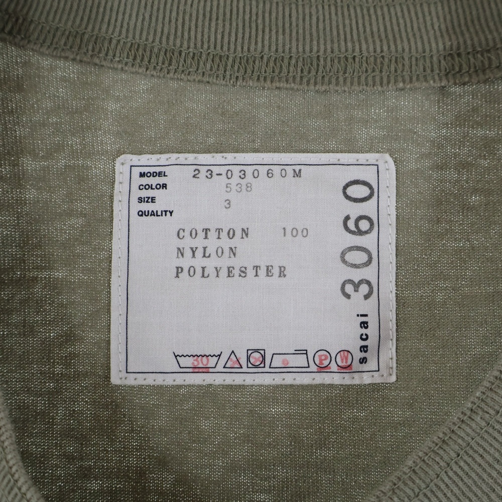 Sacai(サカイ) 23SS Nylon Twill × Cotton Jersey L S T-Shirt ナイロン ツイル コットンジャージ 長袖Tシャツカットソー カーキ 23-03060M