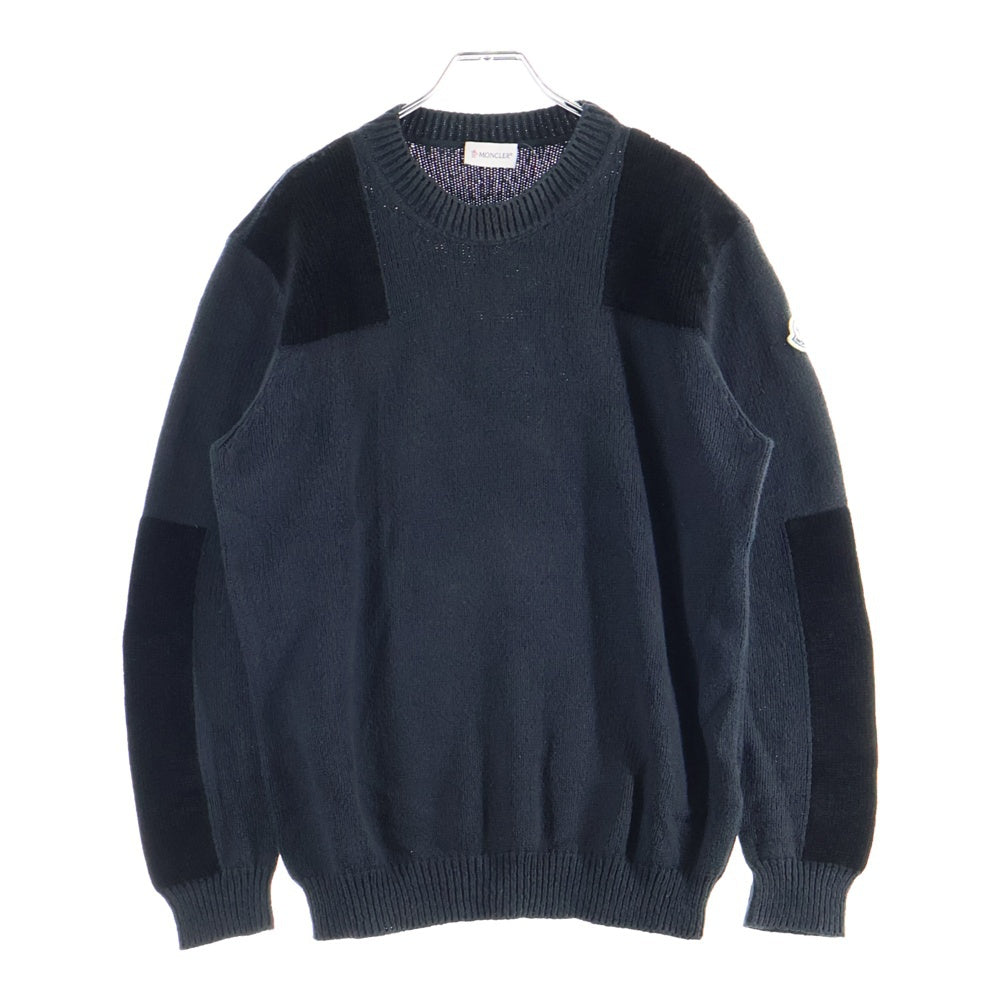 MONCLER(モンクレール) 21AW GIROCOLLO TRICOT ワッペンロゴ バイカラーコットン ニット セーター ブラック/グレー G20919C00005 M1174
