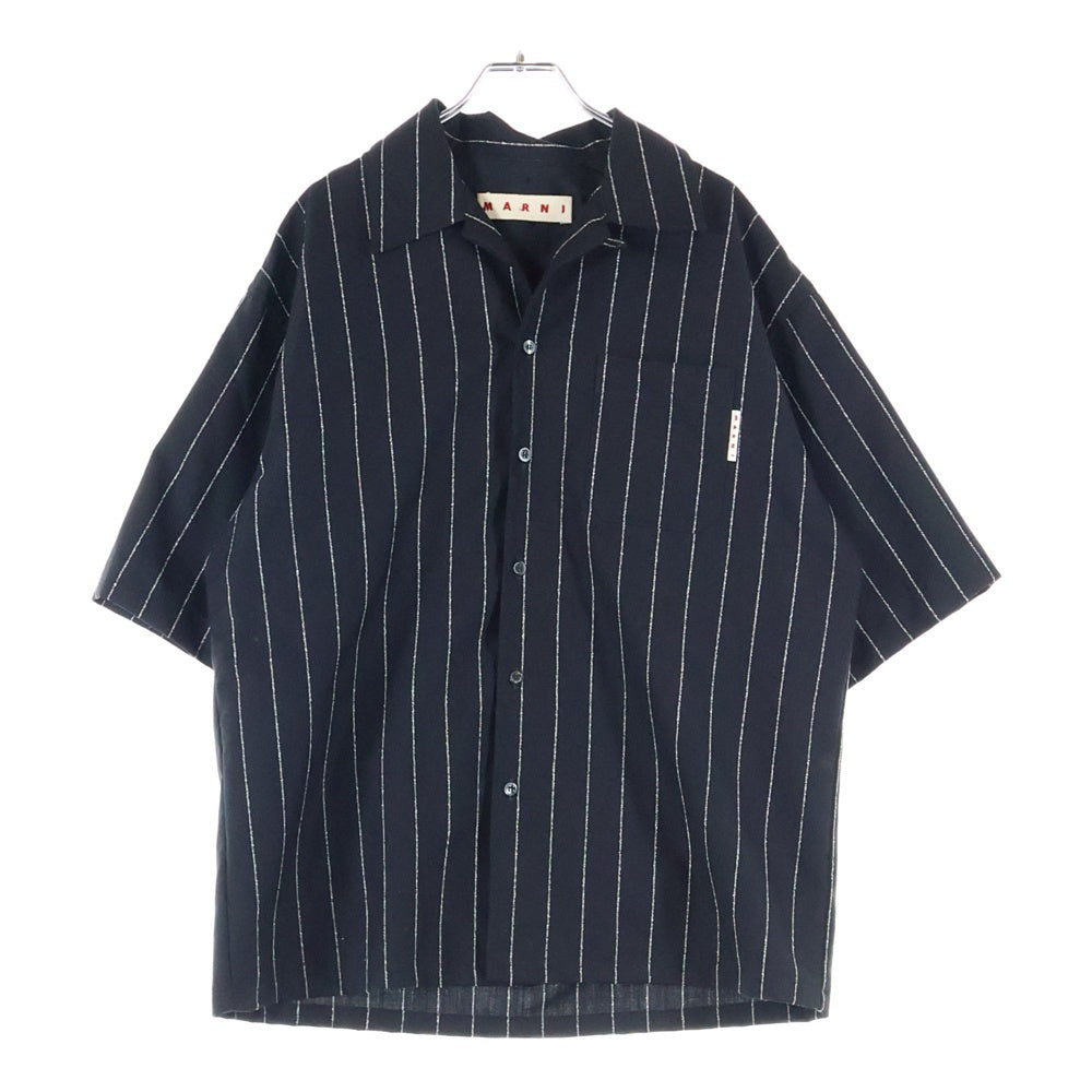 MARNI(マルニ) 22SS トロピカルウール フレスコ チョークストライプ オープンカラー 半袖シャツ ブラック CUMU0213U0