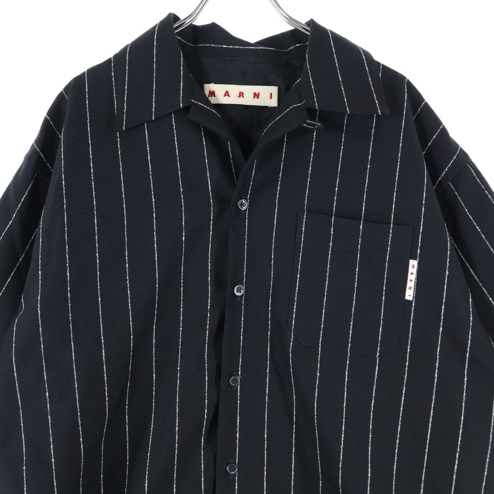 MARNI(マルニ) 22SS トロピカルウール フレスコ チョークストライプ オープンカラー 半袖シャツ ブラック CUMU0213U0