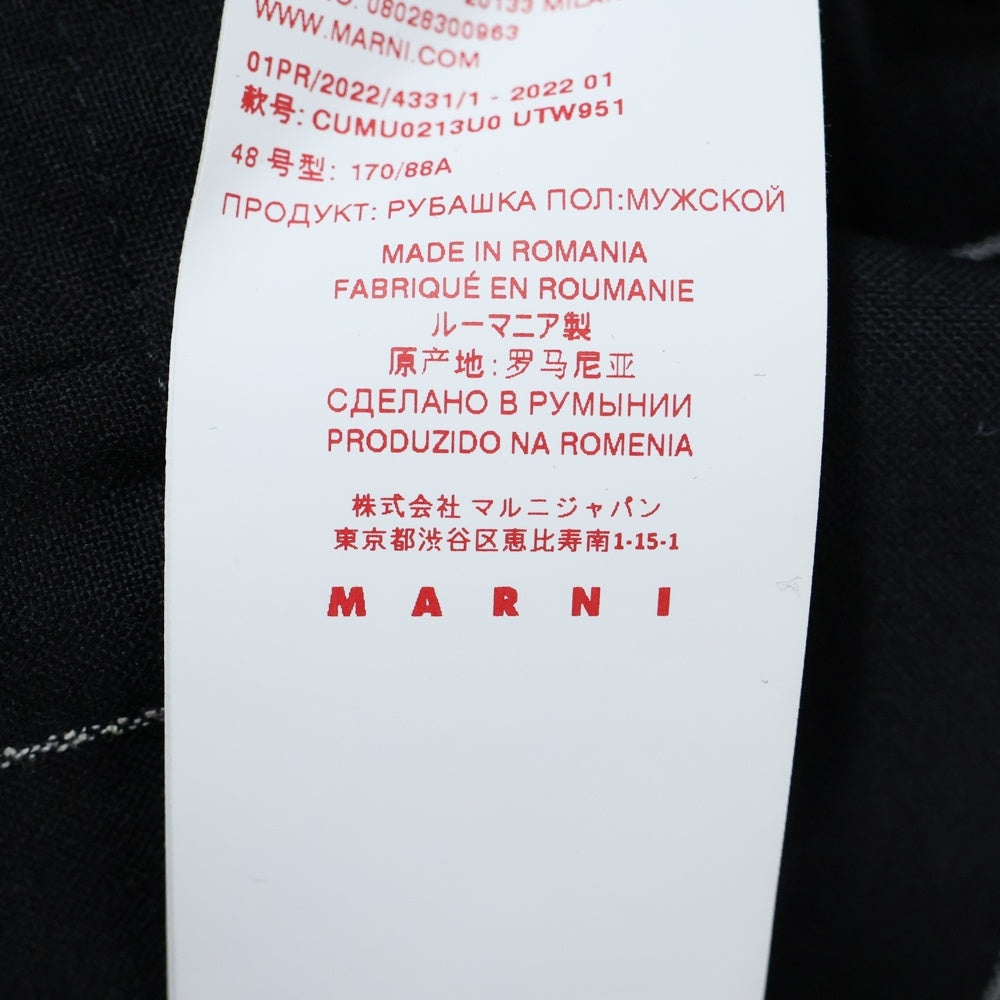 MARNI(マルニ) 22SS トロピカルウール フレスコ チョークストライプ オープンカラー 半袖シャツ ブラック CUMU0213U0