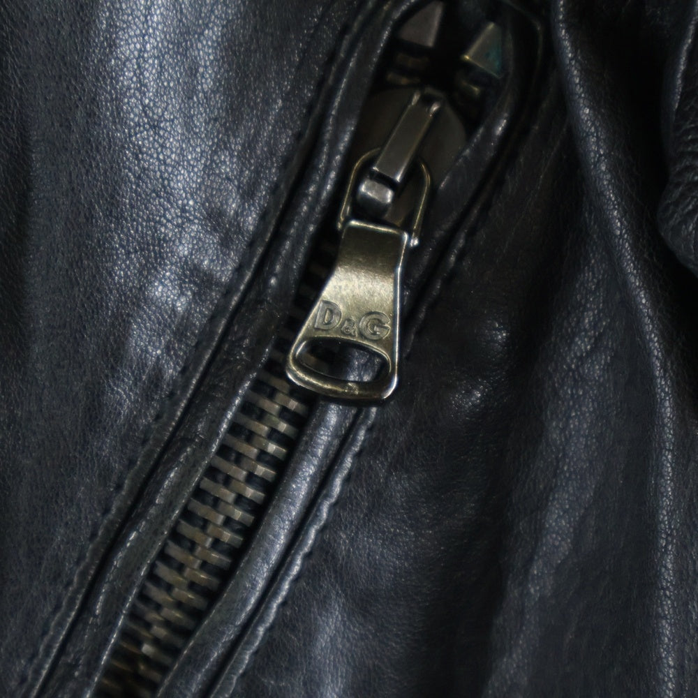 D&G(ディーアンドジー) レザーパッチ ウエストベルト ダブルライダースジャケット ブラック