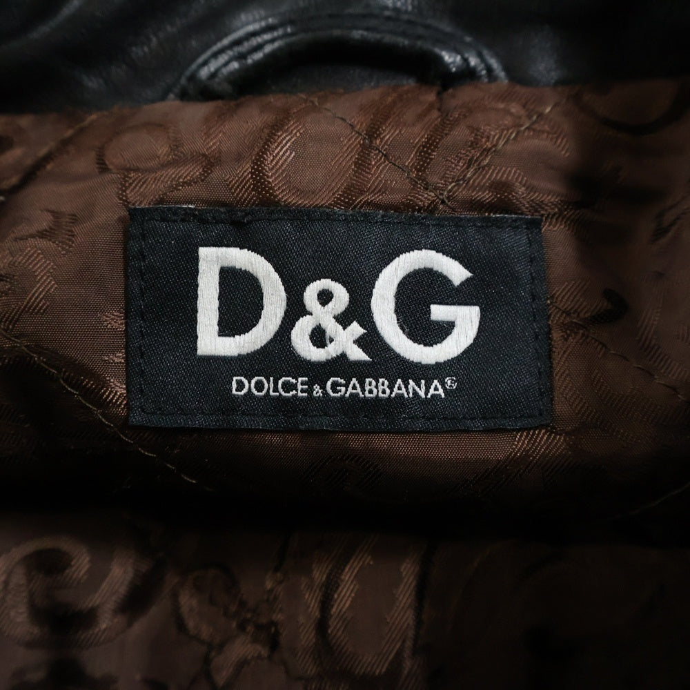 D&G(ディーアンドジー) レザーパッチ ウエストベルト ダブルライダースジャケット ブラック