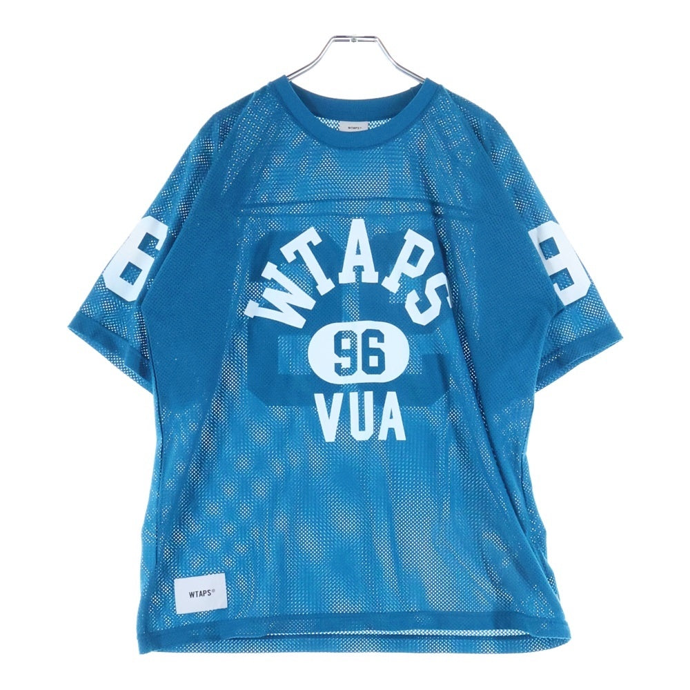 WTAPS(ダブルタップス) 25SS QB SS TEE フロントロゴ メッシュ クルーネック半袖Tシャツ カットソー ブルー 251ATDT-CSM27