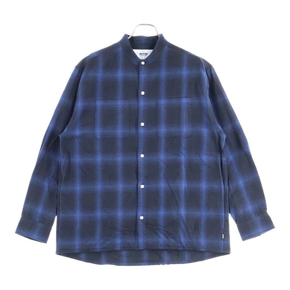 MFC STORE(エムエフシーストア) BAND COLLAR CHECK FLANNEL SHIRT バンドカラー フランネルチェック 長袖シャツ ブルー