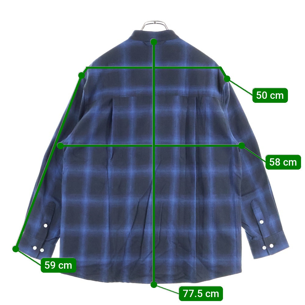 MFC STORE(エムエフシーストア) BAND COLLAR CHECK FLANNEL SHIRT バンドカラー フランネルチェック 長袖シャツ ブルー