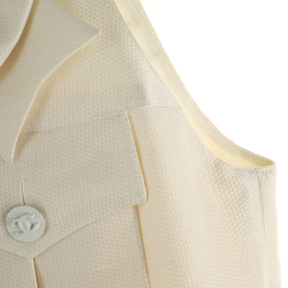 CHANEL(シャネル) ノースリーブ ココマークボタン リボン シルクワンピース ドレス レディース アイボリー P34944V25229